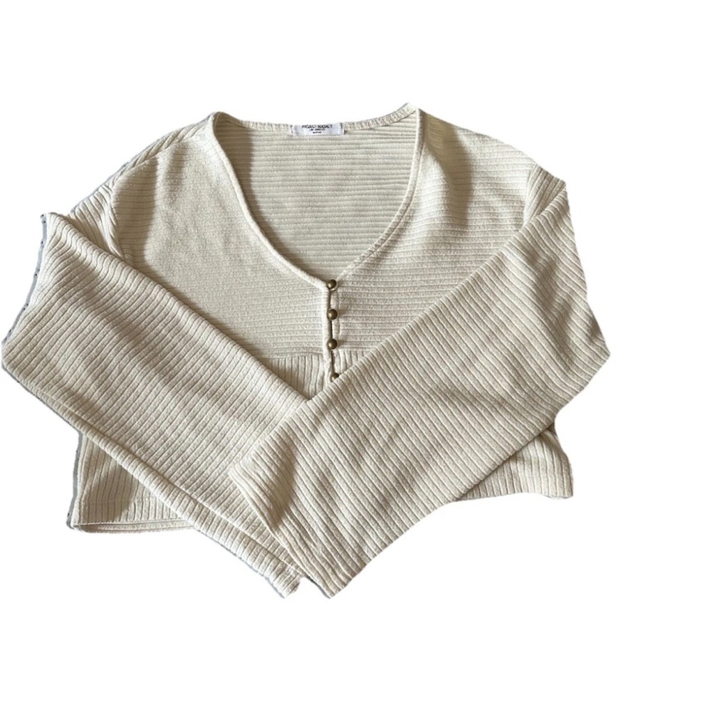 Project Social T Cream Buttoned Crop Top